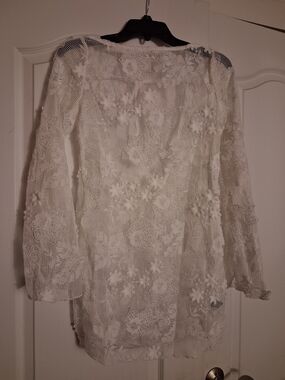 SHEIN White Crochet Lace Long-Sleeve Cover-Up